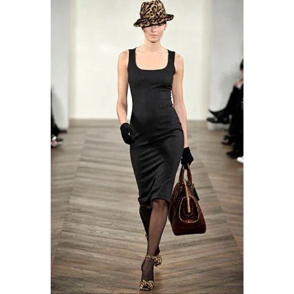 Ralph Lauren Collection 100% Cashmere Black Pencil Dress Runway Sleeveless Midi - Picture 1 of 15